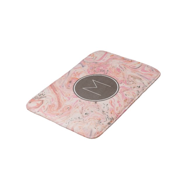 Tapete De Banheiro Cinza Rosa Beige Mármore Monograma Bath Mat (Angulado)