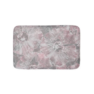 Tapete De Banheiro cinza rosa na moda flores grandes