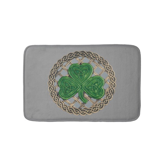 Tapete De Banheiro Cinza Shamrock Sobre Nódulos Celtas Bath Mat (frente)