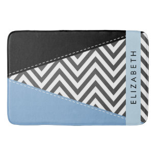 Tapete De Banheiro Cinza Zigzag, Cinza Chevron, Azul, Seu Nome