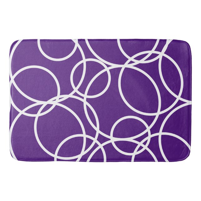 Tapete De Banheiro Círculos Brancos Geométricos Abstrato Roxo (Frente)