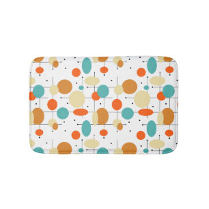 Tapete De Banheiro Círculos de Turquesa Laranja Padrão do Meio século