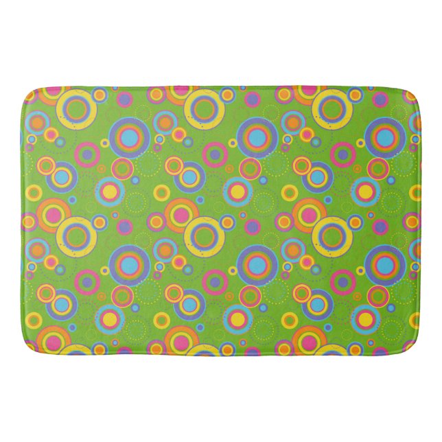 Tapete De Banheiro Círculos Retro Mod em Verde (Frente)