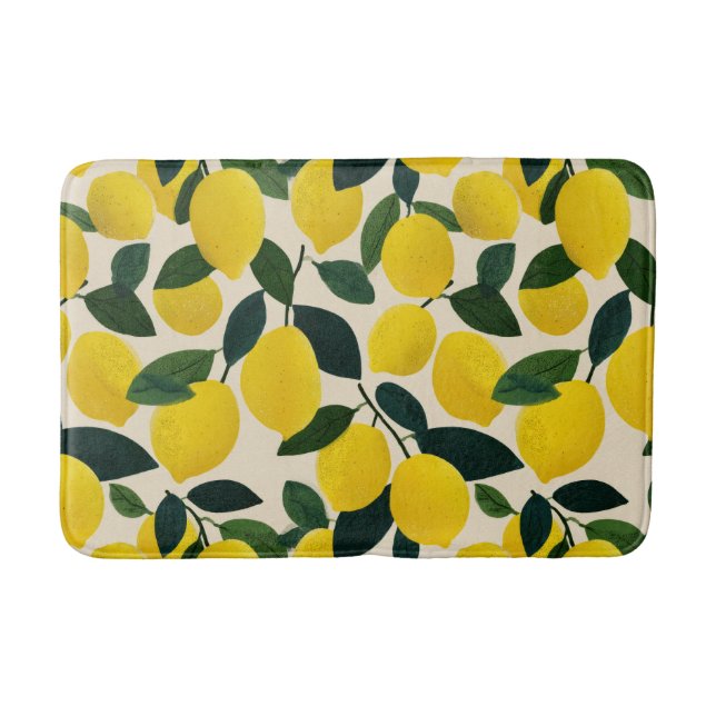 Tapete De Banheiro Citrus Fruit Pattern Summer Lemons Mediterranean (Frente)