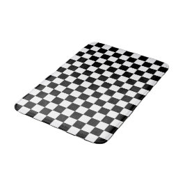 Tapete De Banheiro Clássico Branco com Padrão de Quadrado Preto