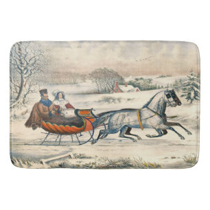 Tapete De Banheiro Clássico Passeio de Trenó de 1853 Currier Ives Est