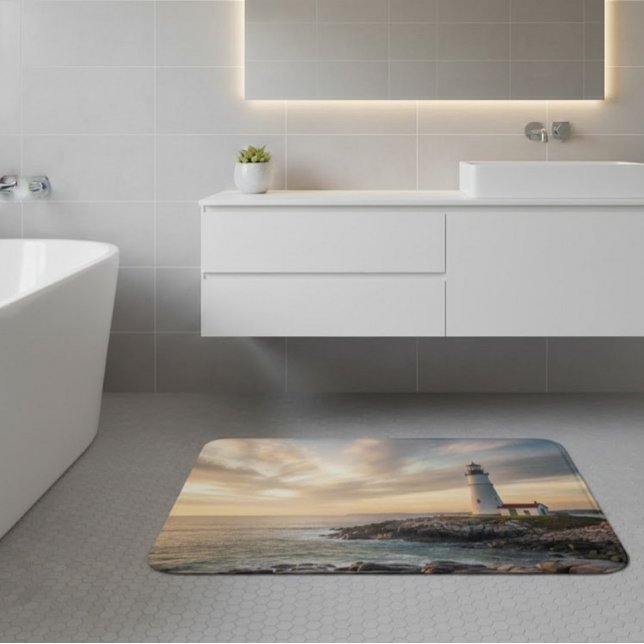 Tapete De Banheiro Coastal Serenity Lighthouse Bath Mat (Criador carregado)