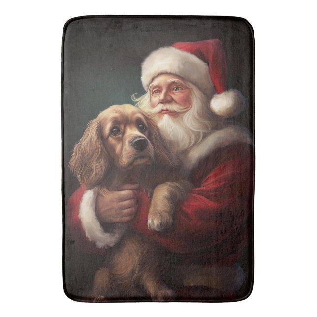 Tapete De Banheiro Cocker Spaniel com Papai Noel Natal Festivo (Frente Vertical)