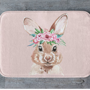 Tapete De Banheiro Coelhinho De Cor De Água Rosa De Pastel Moderno C