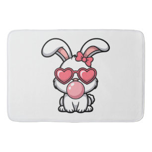 Tapete De Banheiro Coelho Kawaii Divertido com Bolha de Chiclete