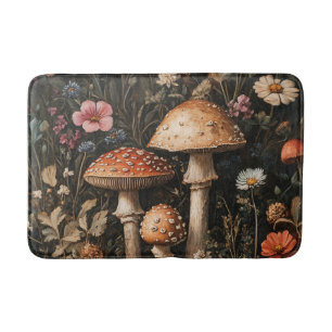 Tapete De Banheiro Cogumelos Whimsical e flores selvagens Botânica