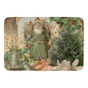 Tapete De Banheiro Colagem de Natal do Papai Noel Verde do Velho Mund