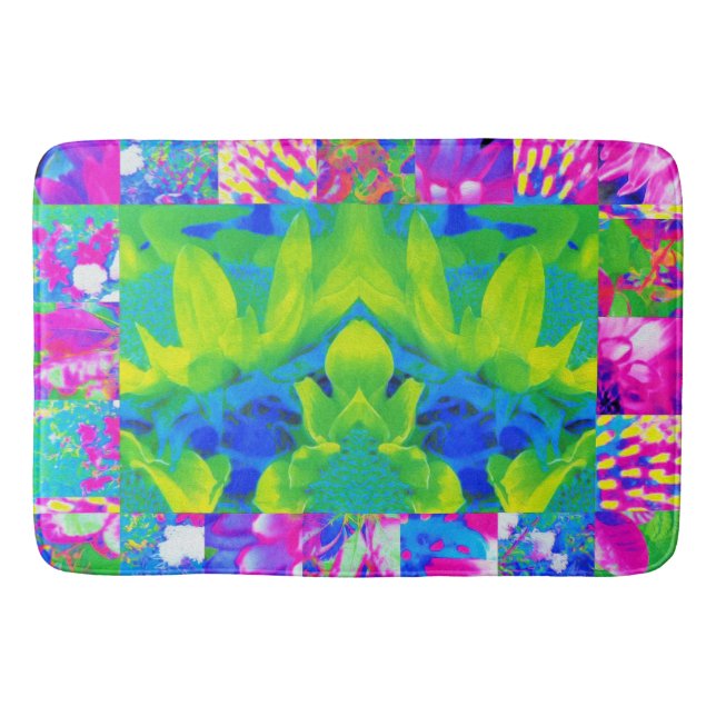 Tapete De Banheiro Colagem do Jardim de Girassol com abstrato Patchwo (Frente)