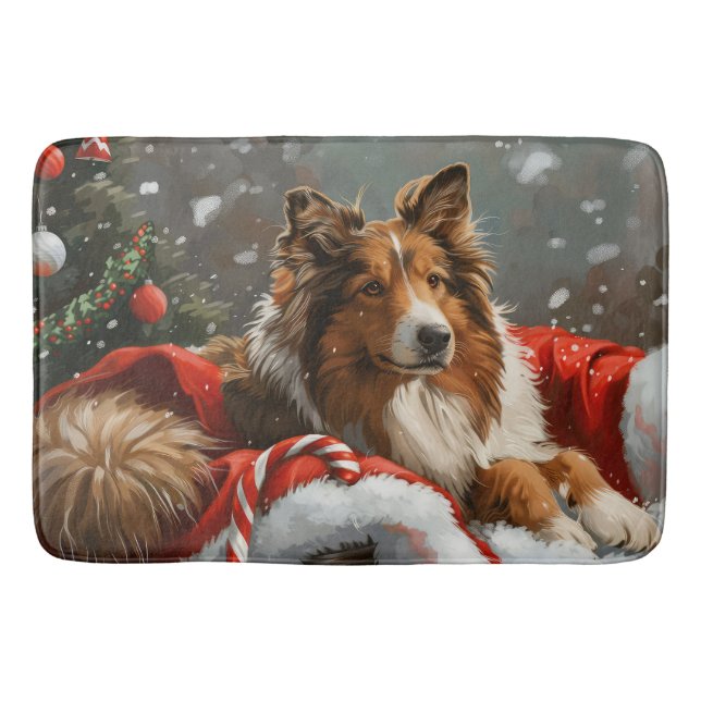 Tapete De Banheiro Collie Dog Natal Festivo (Frente)