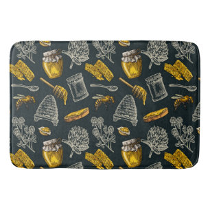 Tapete De Banheiro Colmeia de Abelha Mel Escuro Amarelo Vintage Chic 