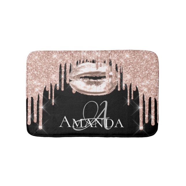 Tapete De Banheiro Coloca o Rosa Dourado Lente Nome da Lente Monogram (frente)