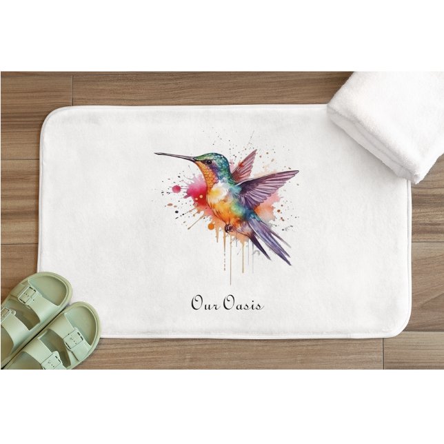 Tapete De Banheiro Colorful Flight, watercolor hummingbird custom (Criador carregado)