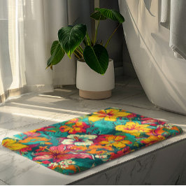 Tapete De Banheiro Colorful Tropical Flowers Pattern