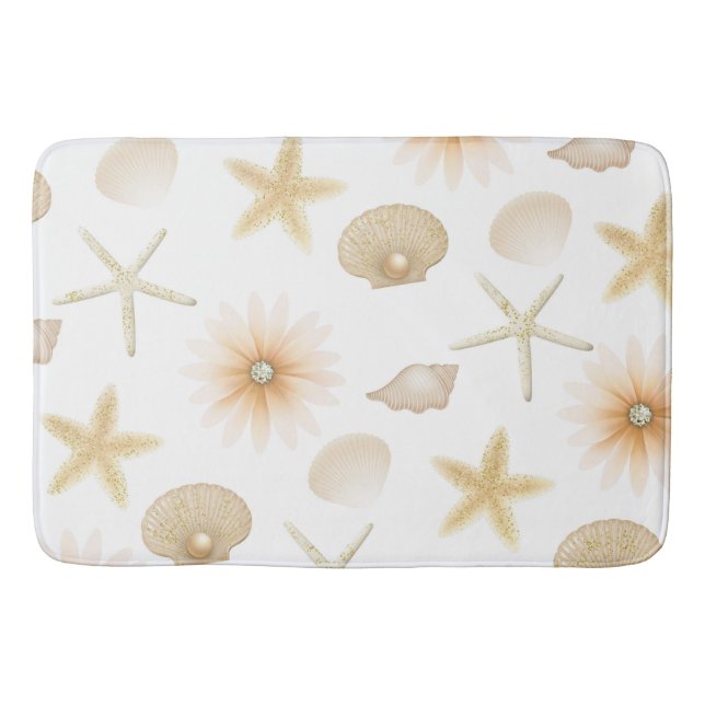Tapete De Banheiro Conchas e Flores de Peach Beach Glamour Moderno (Frente)