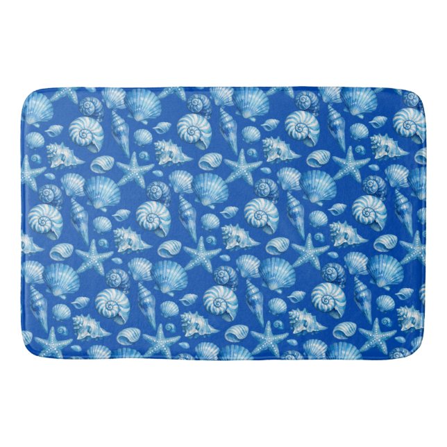 Tapete De Banheiro Conchas. Náutico. Azul. (Frente)