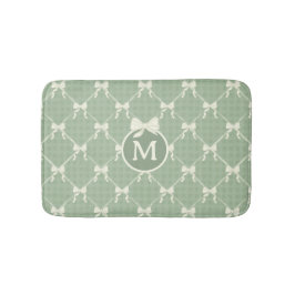 Tapete De Banheiro Coquette Bows Gingham Monogram Cream Sage Green 