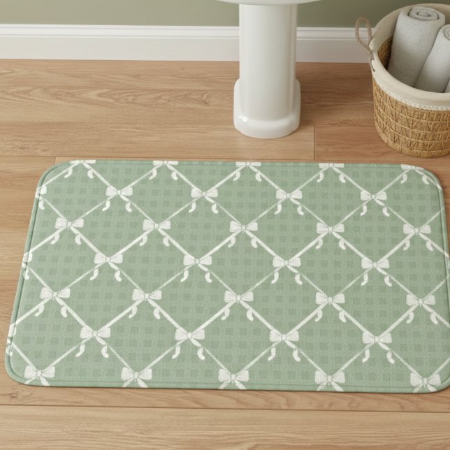 Tapete De Banheiro Coquette Bows Gingham Pattern Cream Sage Green  (Criador carregado)