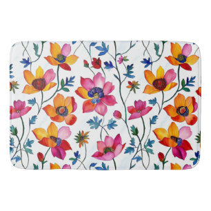 Tapete De Banheiro Cor da água Bonito, rosa e amarelo, floral