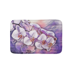 Tapete De Banheiro Cor d'água da flor da orquídea rosa púrpura