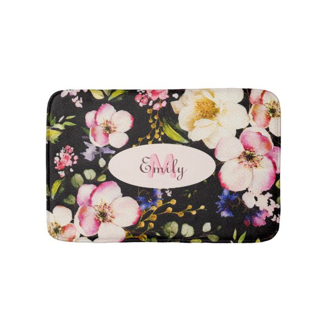 Tapete De Banheiro Cor d'água - rosada amarela roxas a preto, Monogra (frente)