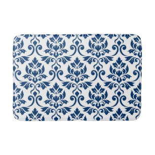 Tapete De Banheiro Cor damasco de Feuille Azul Escuro em Branco