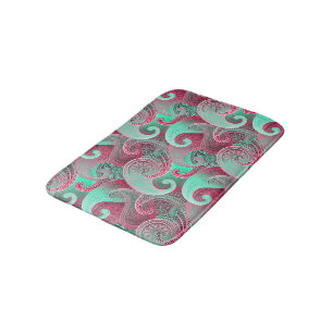 Tapete De Banheiro Cor damasco de Paisley de Rosa Profundo e Aqua