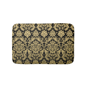 Tapete De Banheiro Cor damasco elegante Dourado e preta