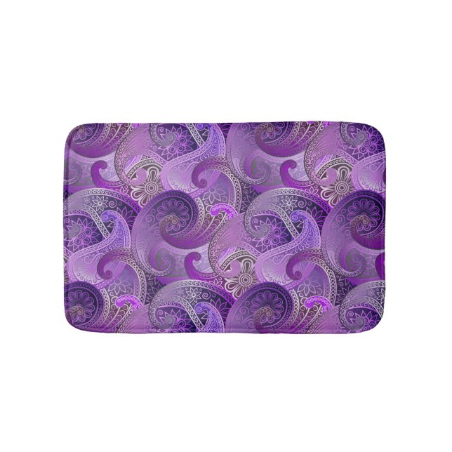 Tapete De Banheiro Cor damasco Exótica de Paisley Roxo (frente)