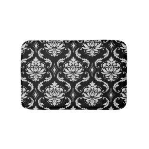 Tapete De Banheiro Cor damasco floral preto e branco clássica