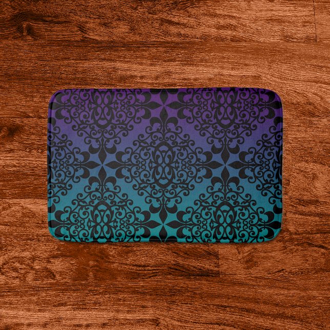 Tapete De Banheiro Cor damasco Preta De Gradiente Roxo E Teal (Criador carregado)