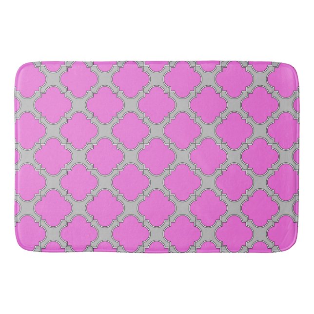 Tapete De Banheiro Cor-de-rosa-quatrefoil e cinzas (Frente)