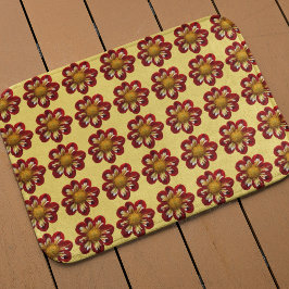 Tapete De Banheiro Cor Vermelha Dahlia Padrão Floral em Amarelo