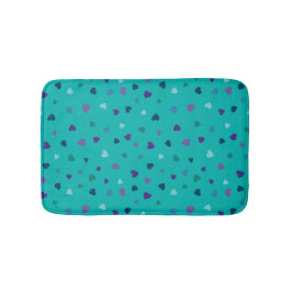 Tapete De Banheiro Corações Pequenos, Roxo, Azul Turquesa, Azul sobre