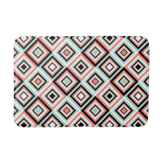 Tapete De Banheiro Coral e Mint Diamond Pattern Bath Mat (Frente)