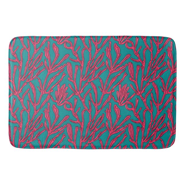 Tapete De Banheiro Coral Reef Rosa e Teal abstrato (Frente)
