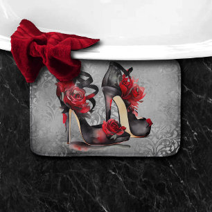 Tapete De Banheiro Corda de Moda Gótica com Rosas em Grunge