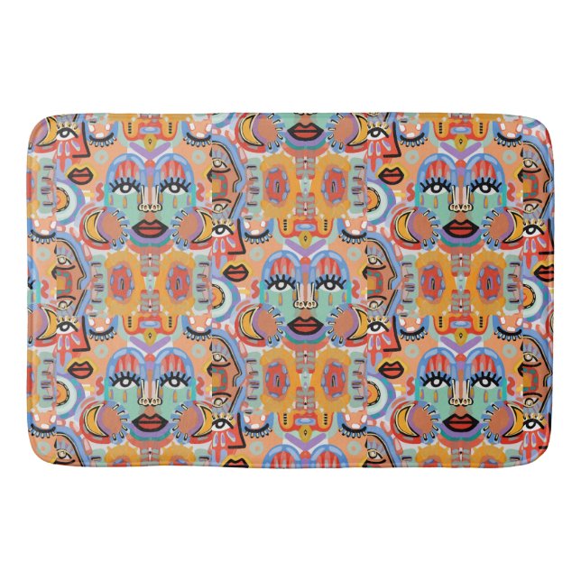 Tapete De Banheiro Cores, Padrões e Rostos Sobrepostos (Frente)