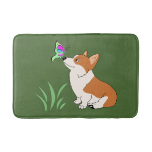 Tapete De Banheiro Corgi com borboleta