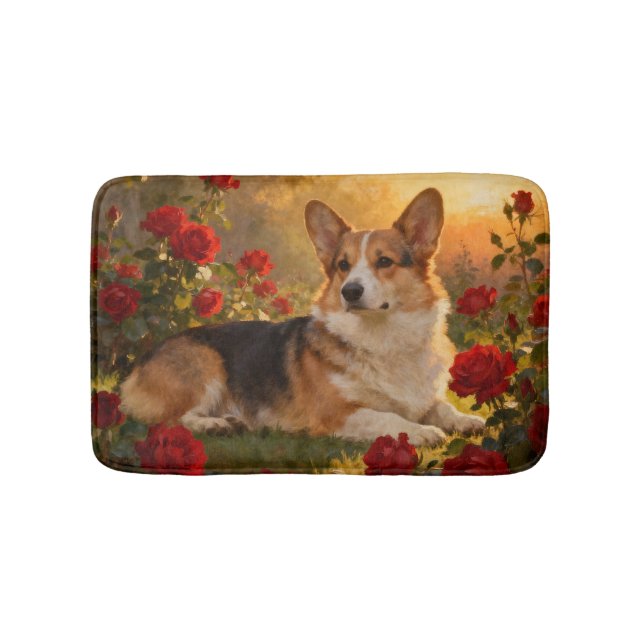 Tapete De Banheiro Corgi nas Rosas VI (frente)