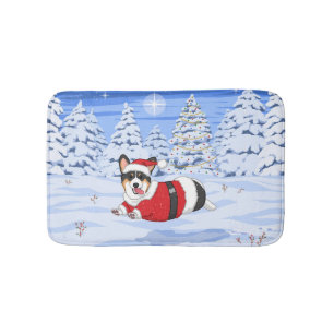 Tapete De Banheiro Corgi preto bonito em Papais noeis de Natal