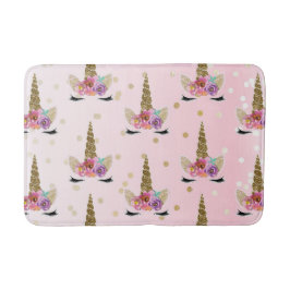 Tapete De Banheiro Coroa de unicórnio moderna e elegante rosa e doura