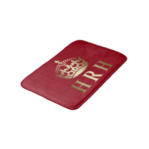 Tapete De Banheiro Coroa Real HRH Dourada E Vermelha
