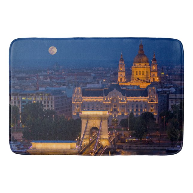 Tapete De Banheiro Corrente Ponte e Lua Cheia à Noite (Frente)