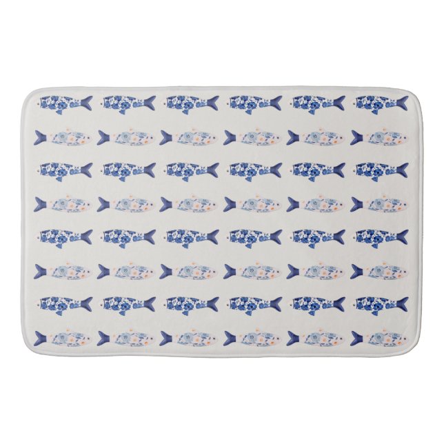 Tapete De Banheiro Cortina de Banho com Padrão de Peixe Azul Estilo C (Frente)