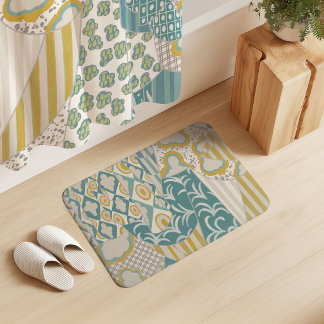 Tapete De Banheiro Cortina de Motivo Misto Creme Amarelo Aquamarine B